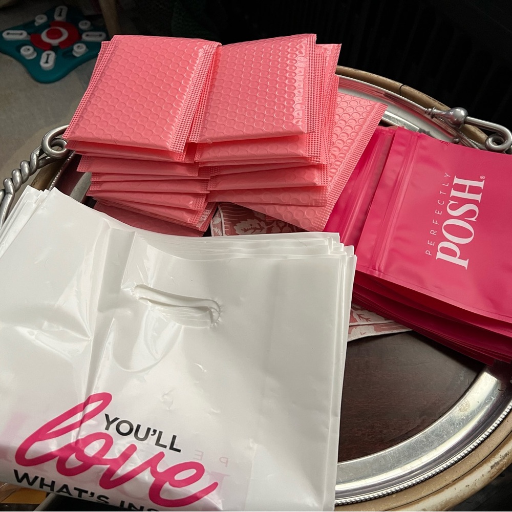 Set of bubble mailers, plastic shopping bags and sample sealable bags